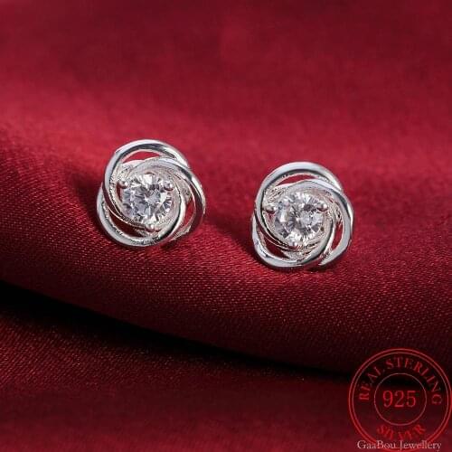 925 Sterling Silver flower Earrings Zirconia Ear Stud Fashion Womens High Quality Party Jewelry Love Gift