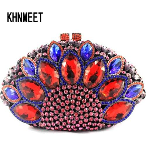 LaiSC Peacock shape ladies Clutch bag red diamond crystal women party bags vintage bride wedding mini handbag evening bag SC024