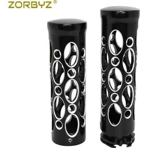 ZORBYZ Black Motorcycle 1" 25mm Hollow-Out Aluminum Handlebar Hand Grips Handle Bar For Harley Cruiser Chopper Custom