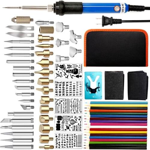 1 Set 71pcs 110V Electric Wood Burning Pen Holder Assorted Wood Embossing Tips Set Stencil Soldering Tips Tools Pyrography Kit