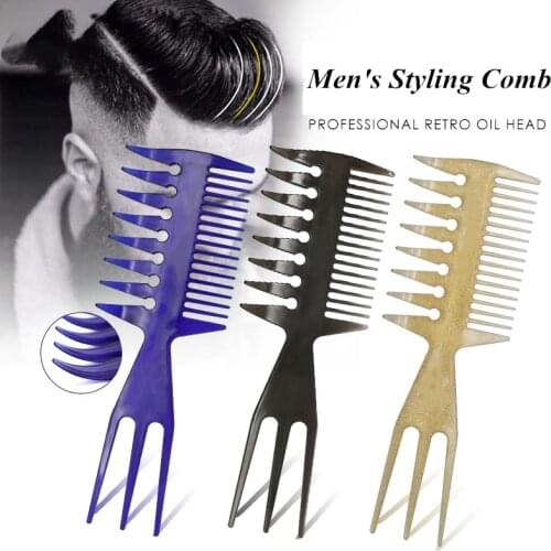 1PC Retro Oil Head Fork Back Two Comb Hairdressing Plastic Comb Mens Styling Flat Wide Tooth Barber G0417