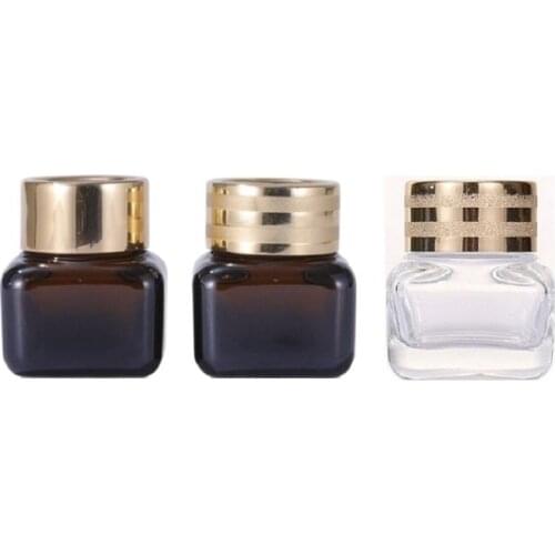 15G Brown Square Glass Cosmetic Jar With Gold Lid Refillable Container Eye Cream Jars 15g Small Clear Packaging Bottle 15Pieces