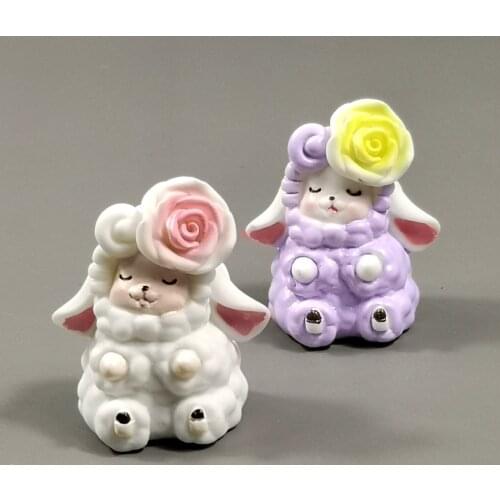 2pc Alpaca Sheep Unicorn Statue 3D Animal Model Figurine Home Ornament Glass Decor Miniature Craft DIY Garden Fairy Decoration