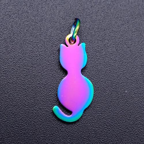 5pcs/lot 100% Stainless Steel 8x21 Cat diy Charms With Rainbow Plated Wholesale For Earring Making Never Tarnish