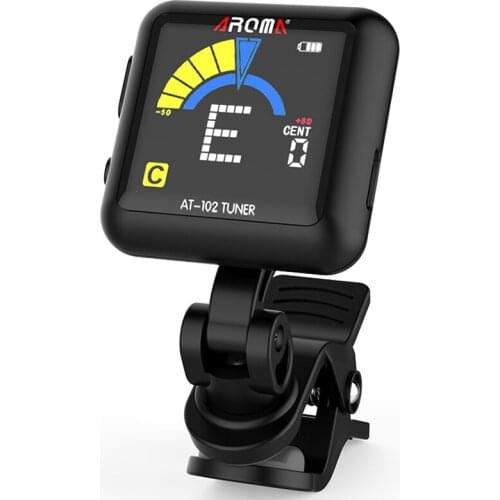Aroma At-102 Rechargeable Clip-On Guitar Tuner Color Sn With Built-In Battery Usb Cable For Chromatic Guitar Bass Ukulele(Bl