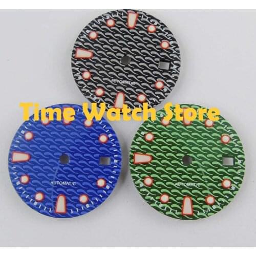 Luxury 28.5mm no logo luminous date window black blue green Watch strile Dial fit 2813 ETA 2824 2836 Miyota 8215 821A Movement