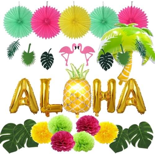 Hawaiian Party Decorations Flamingo Garlands Balloons For ALOHA Luau Party Beach Summer Tropical Birthday Decoration Supplies