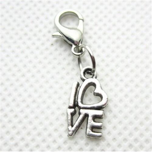 Hot Selling 20pcs/lot Silver Love Dangle Charms Lobster Clasp Charms DIY Bracelet&Bangles Jewelry Accessory Hanging Charms
