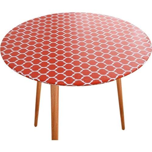 Classic Moroccan Trellis Patterns Round Table Cloth With Elastic Edged PVC Waterproof Oil-proof Elastic Tablecloth Table Cover