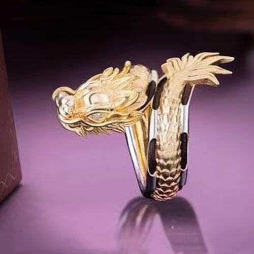Domineering Gold Dragon Rings for Mens Fashion China Dragon Finger Engagement Wedding Ring Luxury Jewelry Party Gifts