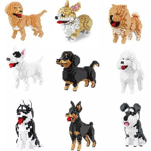 Cartoon Dog Building Blocks Diamond Tiny Particles Toys Pet Dog Building Bricks Model Toys Micro Blocks Childrens Gifts