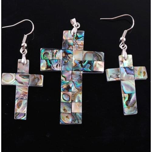 Cross Jewelry Set For Women Gift Natural New Zealand Abalone Shell Beads Earring Pendant & Necklace Chain 45cm TQ3004