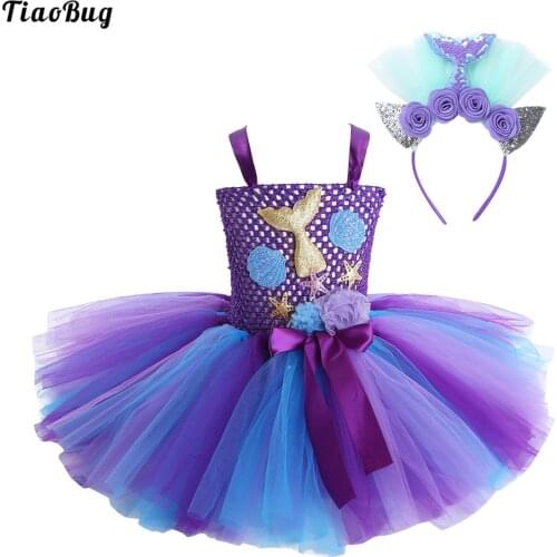 TiaoBug Summer Kids Girls Ball Gown Mesh Dress Sleeveless Flower Tutu Dress With Hair Hoop For Halloween Carnival Cosplay Party
