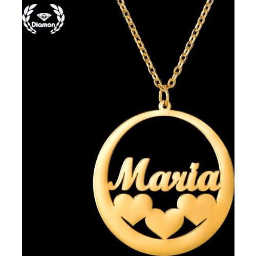 Diamon Fashion Custom Name Stainles Steel Necklace Heart Chain Pendant Personalized Letters Nameplate Chocker Jewelry Women Gift