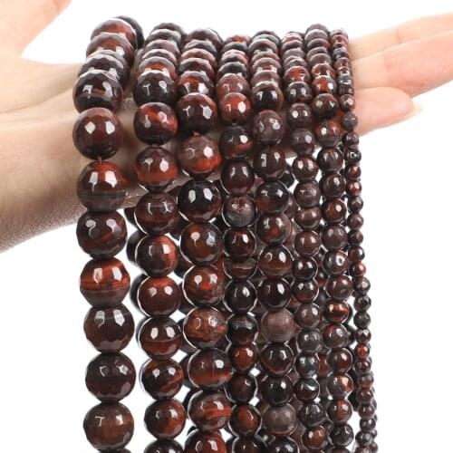 Fashion Natural Stone Beads Red Faceted Tiger Eye Agates Round Loose Beads For Jewelry Making Bracelet Necklace 4/6/8/10mm