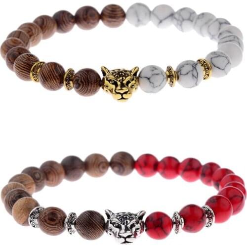 Fashion Handmade leopard head bracelet Beaded For Men New Fashion Natural Stone Tiger Beads Elastic cord Bracelets