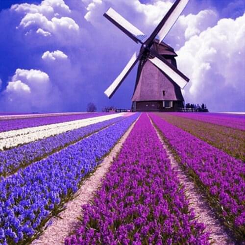 New DIY 5D Diamond Embroidery Painting Cross Stitch Kit Flower Animal Home Decor Lavender windmill Purple