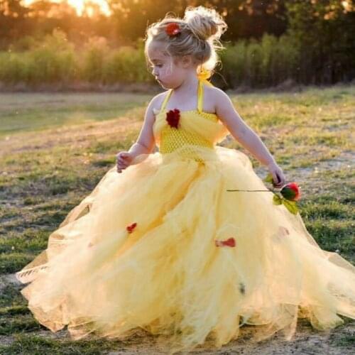 Fancy Girl Princess Dresses Beauty Yellow Cosplay Costume Snow Christmas Halloween Princess Dress Up Children Party Clothes