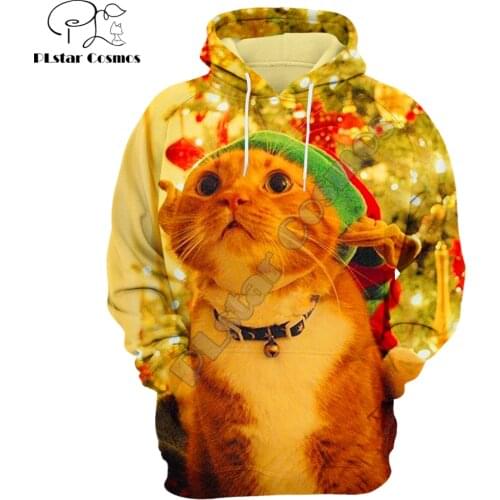 Autumn Christmas Hoodies Cute Animal Cat 3D Printed Mens Sweatshirt Unisex Streetwear Zipper Pullover Casual Jacket DW0185