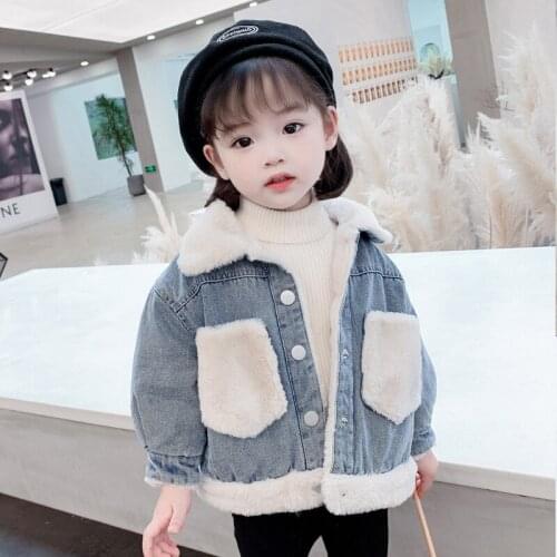 1-6 Years Velvet Thick Warm Girls Denim Coat 2020 New Autumn Winter Kids Outwear Jackets Rabbit Fur Children Jean Jacket