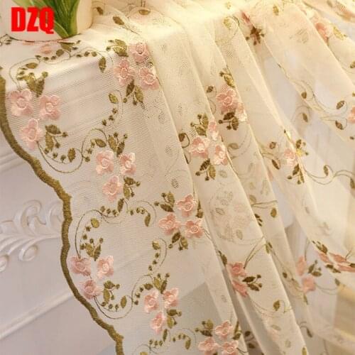 Pink Sweet Elegant embroidery Tulle Curtains for Living Room Princess Lace Flower Sheer Tulle Wedding Window Drapes