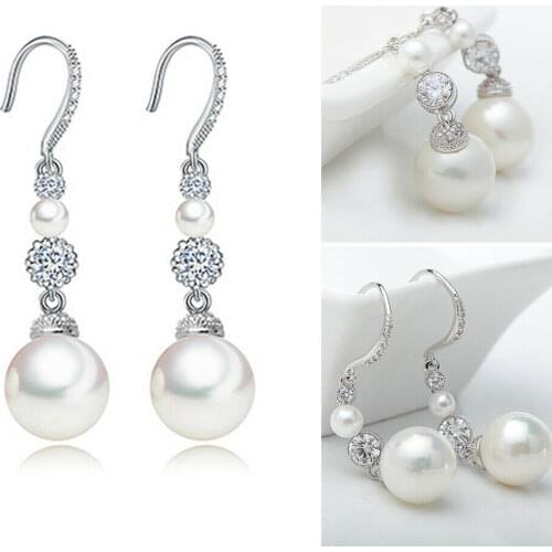 Fashion Women Earring AAA Zircon Drop Dangle Shell Pearl Earring Bridal Party Wedding Jewelry Elegant Gifts