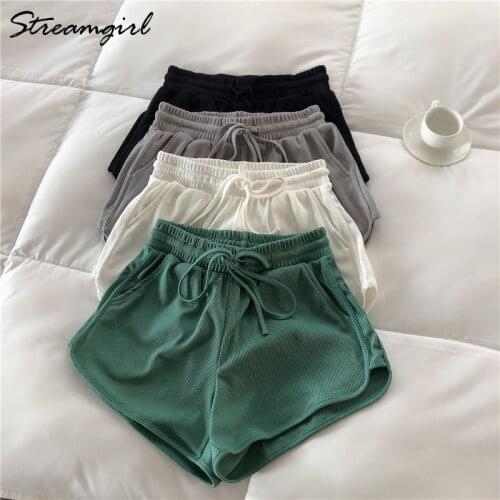 Streamgirl High Waist Ribbed Shorts For Women Summer Causal Short Pants Elastic Waist Casual Wide Leg Hot Shorts Short Women
