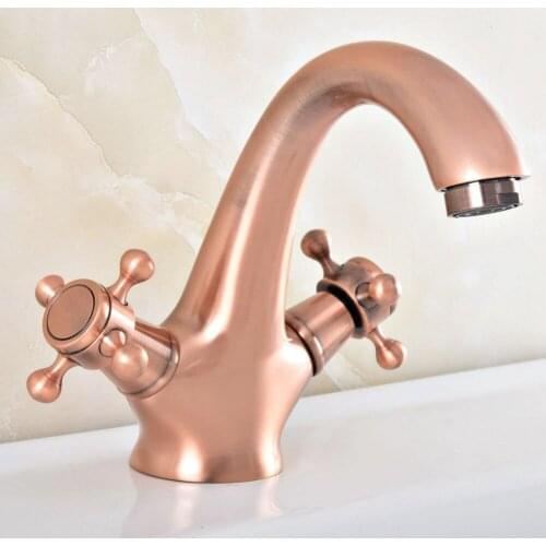 Basin Faucets Antique Red Copper Deck Mounted Bathroom Sink Faucets Double Handle Hot And Cold Water Tap Nsf825