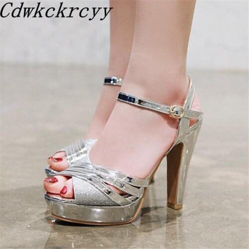 Women sandals Summer New pattern fashion Super high heel Fish mouth sandals Golden silvery Thick bottom sexy banquet sandals