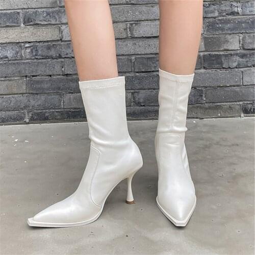 2021 Women High Heel Boots Strange Boots Shine Women autumn Shoes Fashion Cool Ankle Boots Party Women Footwear Size 33-42