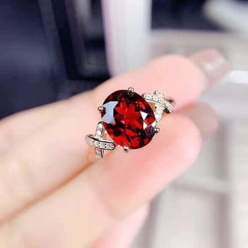 Natural Garnet S925 Big Grain Gem Ring Elegant Fine Fashion Wedding Jewelry for Women Free Shipping MeibaPJFS