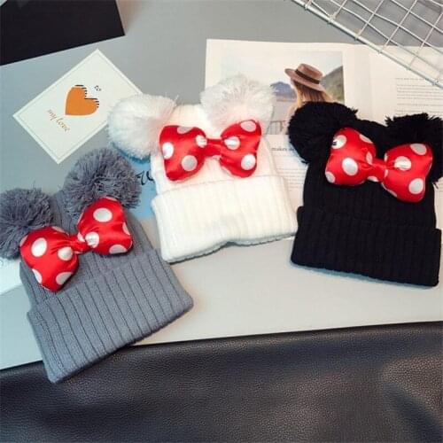 Winter Knitted Baby Hats 2020 Girls Boys Sweet Solid Hat With Two Fur Pompoms Balls Kids Caps For Baby Girls Warm Soft Hat Cap