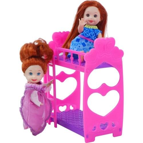 1 Pcs Doll Accessories Plastic Cute Pink Bunk Bed Mini Dollhouse Furniture for Kelly Doll Baby Dolls Kids Play House Toy