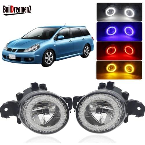 2 Pieces Angel Eye Fog Light 4000LM Car Front Bumper LED Fog Lamp DRL Daytime Running Light 12V For Nissan Wingroad 2002-2005