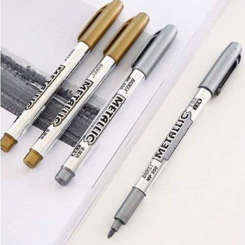 2Pcs Gold Silver Oil Paint Marker Pens Waterproof Graffiti Metalic Permanent Marker Drawing Writing Art Supplies Stationery