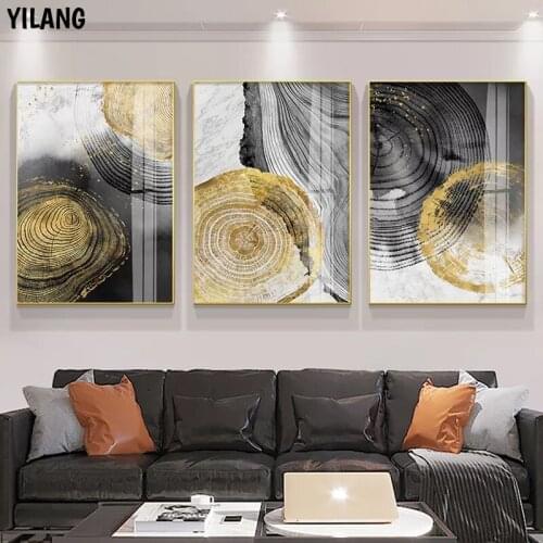 Abstract Tree Rings Texture Luxury Golden Black Nordic Style Wall Art Print Canva Poster Painting Home Decor Living Room Picture