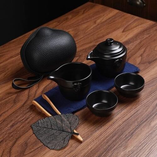 Tea set Gaiwan Black crockery ceramic teapot teacups a tea sets portable travel tea sets with travel bag C26