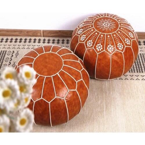 Decorative Moroccan PU Leather Pouf Craft Hassock Ottoman Footstool Round & Large 50*50*25cm Unstuffed Cushion Pillow, SALES