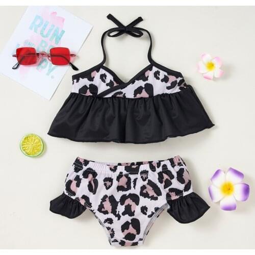 Toddler Baby Kids Girls Slip Leopard Print Beach Two-piece Swimwear Sets Kids Swimwear For Girls Praia Infantil Baby Clothes