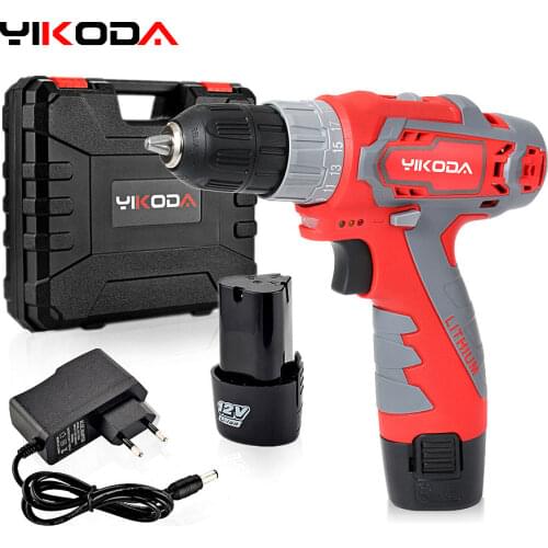 YIKODA 12V 16.8V 21V Electric Drill Rechargeable Lithium Battery 2Speed Wireless Driver Cordless Screwdriver Mini Power Tools