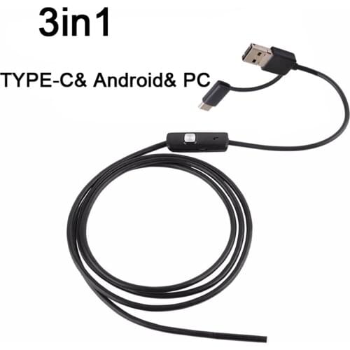 3 In 1 5.5MM 6Led Android PC HD Endoscope Snake Borescope USB Inspection Camera For Surveying Narrow Gap, Pipe
