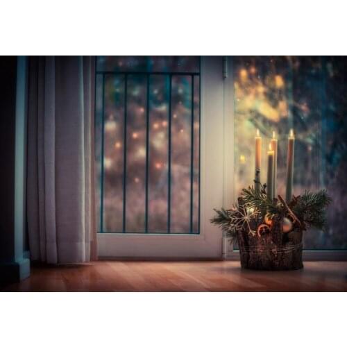Interior Room French Window Night Curtains Christmas Decro Candles Photozone Photophone Photography Backdrops Photo Background