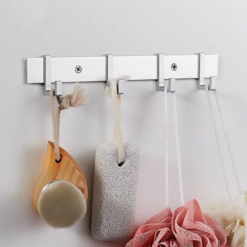 JOMOO Nail-Free Hooks , 4 Hook Aluminum Rust-Resistant Bathroom Bar Coat Clothes Robe Rack Hangers Wall Mounted/ Self-Adhesive