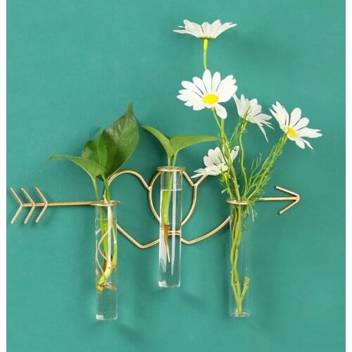 Creative Nordic Metal Glass Vase Transparent Hydroponics Wall-mounted Vase Bottle Glass Planter Living Room Home Decorations