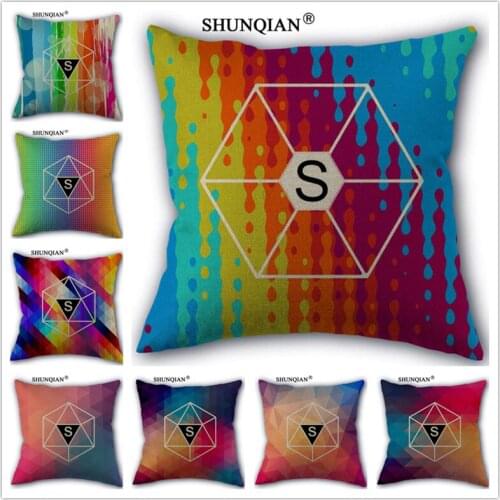 Linen Cotton S color background Pillow Cover Custom Print Home Decorative Pillows Cases 45x45cm one side WJY420-5