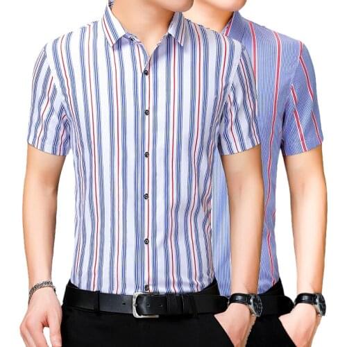 Best Sales Cheap Casual Formal Slim Fit Mens Business Vertical Striped Short Sleeve Shirts