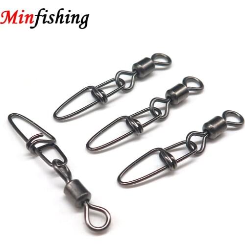 Minfishing 250 PCS Stainless Steel Rolling Swivel with Double Lock Snap Fishing Hook Connector Tackle