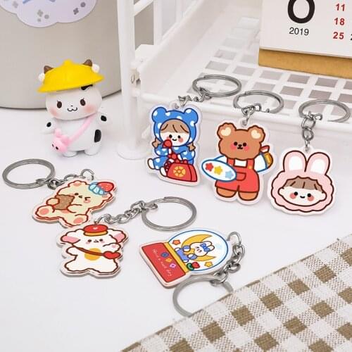 Mini Cute Acrylic Keychain Cartoon Girl Student Child Keychain Car Key Bag Decoration Key Chain