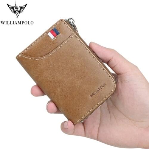 WILLIAMPOLO Luxury Brand Mens Wallet Zipper Small Short Credit Card Holder for Male Vintage Mini Man Purse with Coin Pocket
