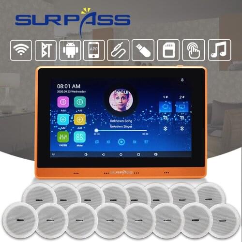 Touch Screen Stereo In Wall Amplifier Bluetooth WiFi Android 5.1 Sound Smart Home Audio 16*10W PA Ceiling Speaker Theater System